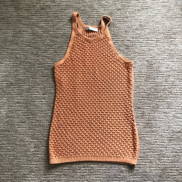 Free People Beach orange crochet high neck coverup